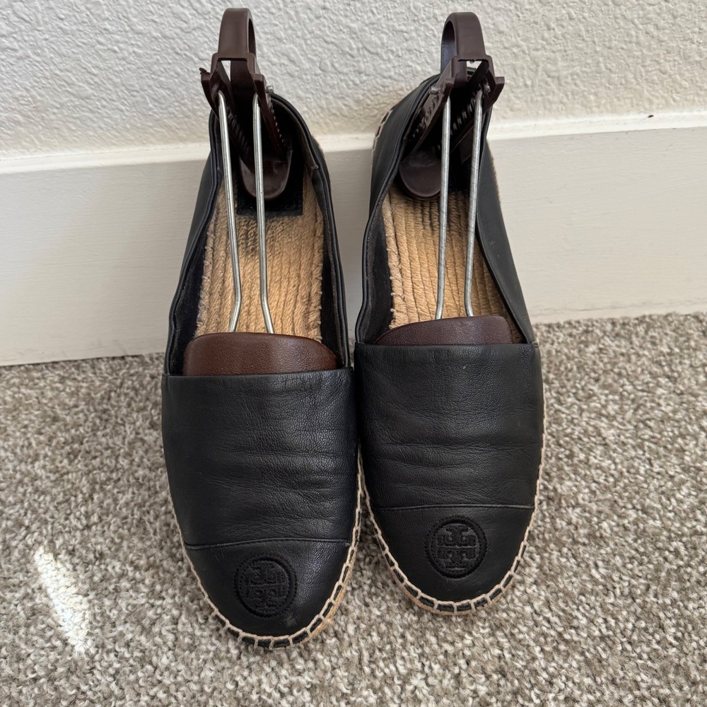 Tory Burch Black Nappa Leather Color Slip On Espadrille Flats‎ 9.5 Quiet Luxury